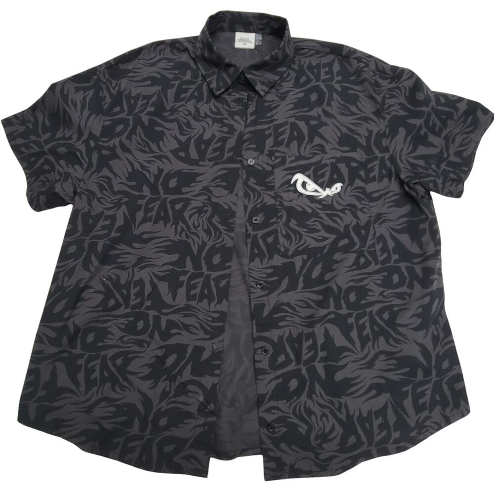 No Fear x H&M Graphic Shirt Mens Small Black Grey Short Sleeve Button Up Boxy